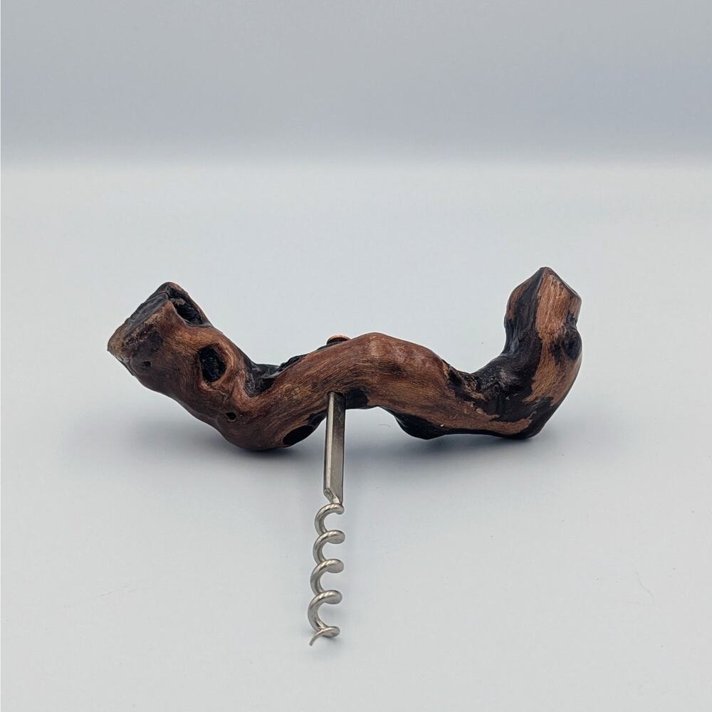 Vintage Rustic Root Wood Corkscrew – Natural Burl Handle Wine Opener – Barware